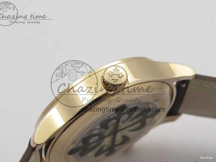 MIROTIME 0427 ZipUp Calatrava 5524R Pilot Travel Time RG GRF Brown Dial on Brown Leather Strap A324 V 7110